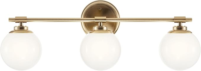 Kichler Benno 3-Light Vanity, Modern Light with Opal Glass in Champagne Bronze, for Bathroom or Powder Room (8.75" x 24.5"), 55172CPZ