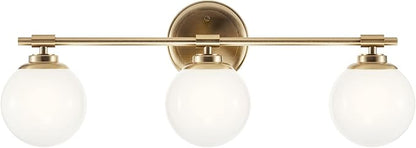 Kichler Benno 3-Light Vanity, Modern Light with Opal Glass in Champagne Bronze, for Bathroom or Powder Room (8.75" x 24.5"), 55172CPZ