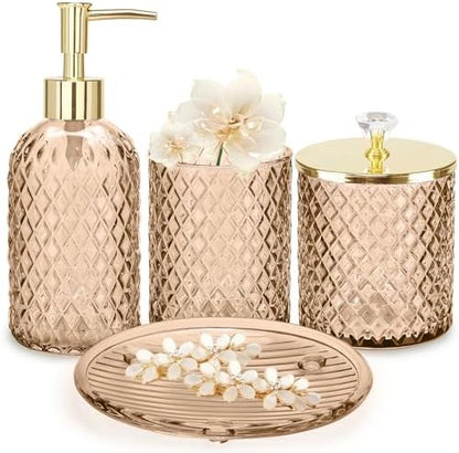 Haturi Glass Bathroom Accessories Set, Amber Brown Bathroom Set, 4 Pcs