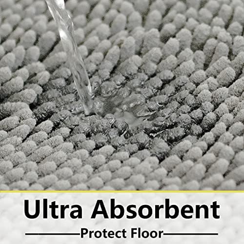 BOANKODU 3 Piece Bathroom Rugs Set, Extra Soft & Shag Chenille Bath Mat, Non-Slip PVC Backing, Machine Washable Absorbent Bath Mats for Bathroom, Toilet Rug, Home Decor (Light Grey)
