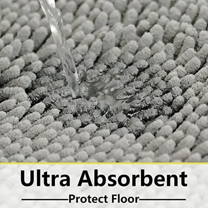 BOANKODU 3 Piece Bathroom Rugs Set, Extra Soft & Shag Chenille Bath Mat, Non-Slip PVC Backing, Machine Washable Absorbent Bath Mats for Bathroom, Toilet Rug, Home Decor (Light Grey)