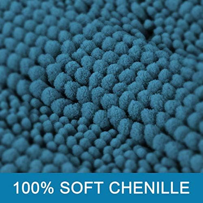 H.VERSAILTEX 2 Piece Bathroom Set - Super Absorbent Chenille Striped Bath Mats - Non Skid, Machine Washable - Turquoise Blue, 24 x 36 Plus 20 x 32 Inches