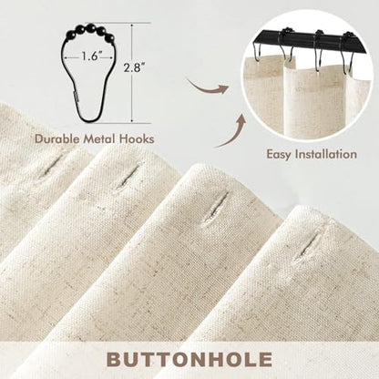 MIULEE W72*L96 Extra Long Linen Shower Curtain Natural 12 Metal Hooks