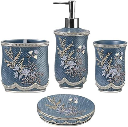 Zahari Home 4pc Capri Bathroom Accessories Sets Modern Classic Soap Dispenser, Tumbler, Tooth Brush Holder and Soap Dish Holder Unique Design Royal Blue Bathroom Set