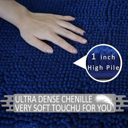 Bathroom Rugs Sets 3 Piece Non Slip,Bath Rugs with PVC Backing Bath Carpet,Bathroom Rug Washable,Absorbent,Plush Carpet Mats,Bath Mats for Bedroom, Kitchen,Tub,Home Decor (Navy)