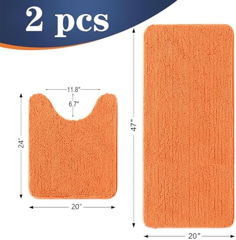 OLANLY Chenille Bathroom Rugs Mats Sets 2 Piece, 47"x20"+24"x20", Orange