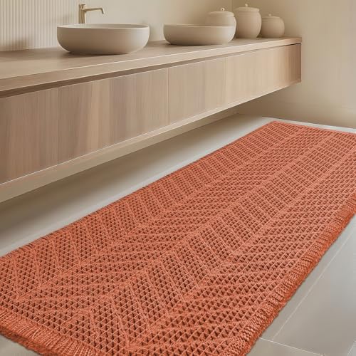 IM HOME Extra Large Waffle Bath Mat, Boho Bathroom Rugs Absorbent Non Slip, Ultra Soft Bathroom Mat, Machine Washable Knit Bath Rugs with Herringbones for Bathroom,Bedroom,Shower,6'x2', Burnt Orange