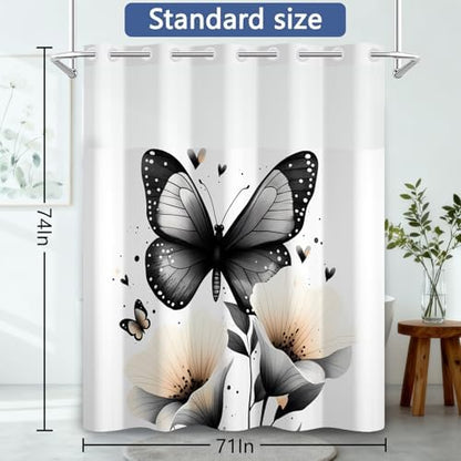 No Hook Shower Curtain with Snap in Liner 71x74 Inch