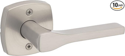Kwikset Tripoli Lever Dummy Door Handle, Single Sided for Closets, French Double Doors, and Pantry, Satin Nickel Non-Turning Reversible Interior Push/Pull, with Microban Protection (Pack of 10)