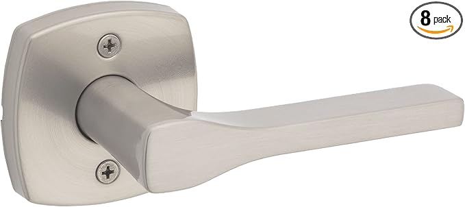 Kwikset Tripoli Lever Dummy Door Handle, Single Sided for Closets, French Double Doors, and Pantry, Satin Nickel Non-Turning Reversible Interior Push/Pull, with Microban Protection (Pack of 8)