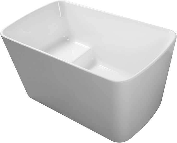 49" Acrylic Freestanding Bathtub - Japanese Square Soaking Tub with Built-in Seat & Toe-Tap Drain, Glossy White Finish, CUPC Certified