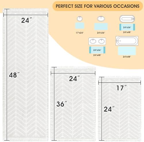 Upgrade Waffle Bath Mat Set 3 Piece, Boho Bathroom Rugs Absorbent Non Slip, Soft Bathroom Mats, Machine Washable Knit Bath Rugs with Herringbones for Bathroom, Bedroom, Kitchen, Shower, Tub, White