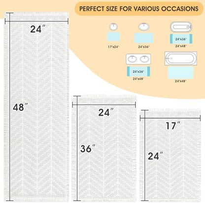 Upgrade Waffle Bath Mat Set 3 Piece, Boho Bathroom Rugs Absorbent Non Slip, Soft Bathroom Mats, Machine Washable Knit Bath Rugs with Herringbones for Bathroom, Bedroom, Kitchen, Shower, Tub, White