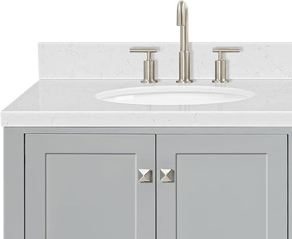 ARIEL Cambridge 72-inch Bathroom Vanity with Sink,Solid Wood, 1.5-inch Carrara White Quartz Countertop & Backsplash, Double Oval Porcelain Sink, 4 Soft Closing Doors, 6 Dovetail Drawers, Grey