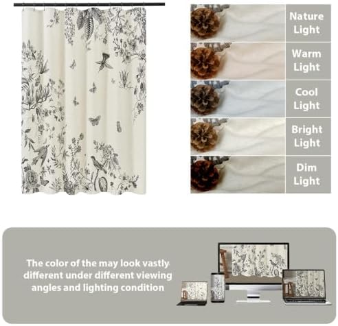 ORTIGIA Linen Shower Curtain Farmhouse Vintage Cottagecore Black Birds Floral Shower Curtains Spring Summer Boho Rustic Decor for Bathroom 72 W x 72 L