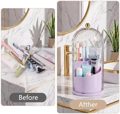 Toothbrush Holder with Cover for Bathroom Countertop, Organizer, Purple
