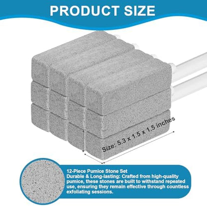 12 Packs Pumice Cleaning Stone with Extra Long Handle, Pumice Stone for Toilet Bowl Clean for Cleaning Toilets, Bathtubs, Grills, Swimming Pools, Sinks