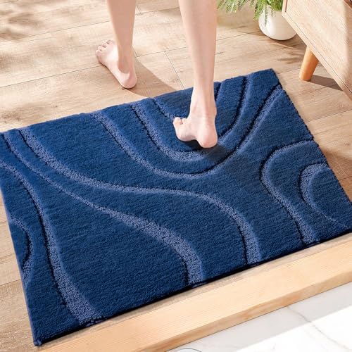DEXDE Bathroom Rugs Mat Soft Absorbent Shaggy Floor Carpet Navy Blue 20x32