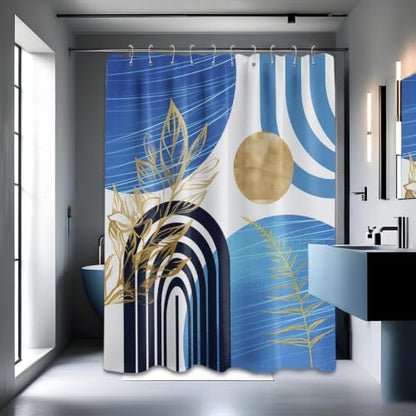 Light Blue Shower Curtain, 60X72 in, Mid Century Modern