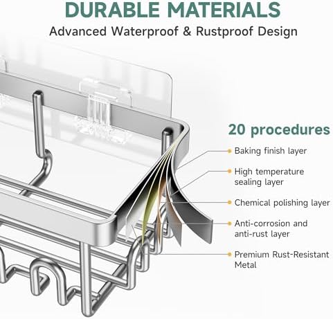Veken Shower Caddy 6-Pack, Advanced Rustproof Design, No Drilling Adhesive Shelves, Rack with Soap Holder, Large Capacity Bathroom Organizers and Storage, Wall-Mounted Kitchen & Home Decor, Silver