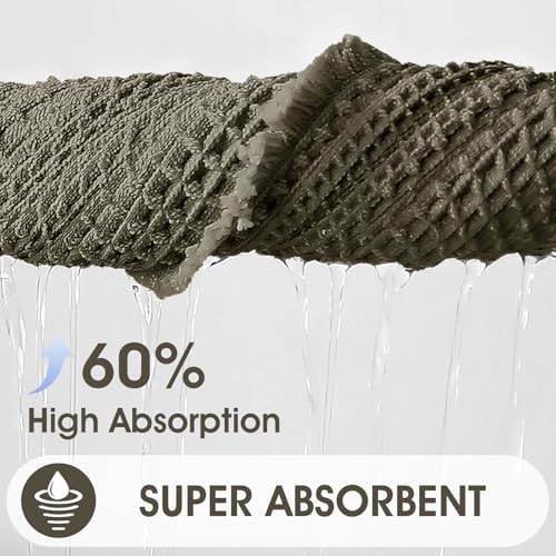 Upgraded Waffle Bath Mat, 36"x24" Greyish Green-Bordered, Super Absorbent Non-Slip Quick Dry Bathroom Rugs with Tassels, Machine Washable Ultra Soft Boho Bath Rugs, Toilet Mats Boho Farmhouse Decor