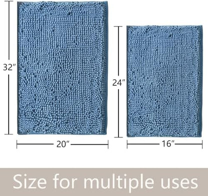 Bathroom Rugs Sets 2 Piece Chenille Bathroom Rugs,Extra Thick and Absorbent,Strong PVC Non-Slip Underside, Machine Washable, Dry Quckily, Soft Cozy Plush for Toilet,Bedroom (Deep Blue)