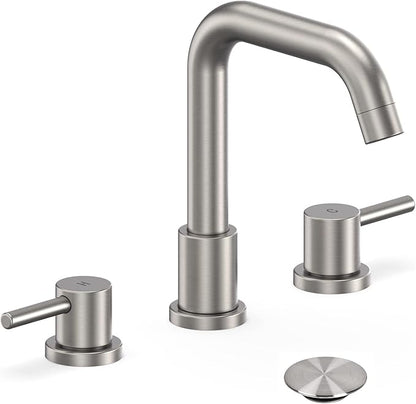 GAOMON Brushed Nickel Bathroom Faucet 3 Hole,8 Inch Bathroom Faucet with Metal Pop-up Drain Assembly, Two Handle Vanity Faucet with cUPC Supply Lines, 8" Widespread Bathroom Sink Faucet