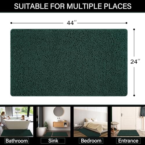 LOCHAS Luxury Bathroom Rug Shaggy Bath Mat 24 x 44 Inch, Hunter Green