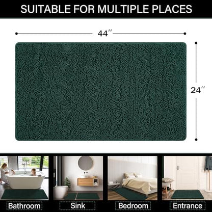 LOCHAS Luxury Bathroom Rug Shaggy Bath Mat 24 x 44 Inch, Hunter Green