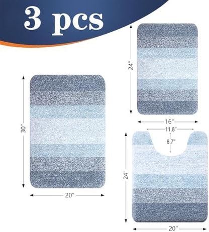 OLANLY Microfiber Bathroom Rugs Sets 3 Piece, 30"x20"+24"x16"+24"x20"