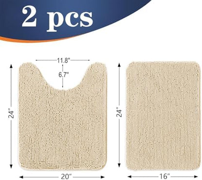 OLANLY Chenille Bathroom Rugs Mats Sets 2 Piece, 24"x16"+24"x20", Beige