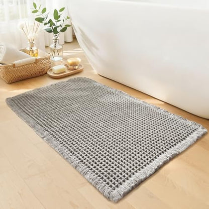 Waffle Bath Mat, Boho Bathroom Rugs Non Slip Washable, 20" x 32"