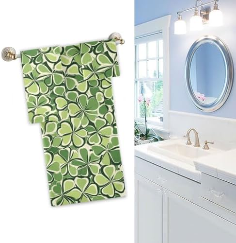 Naanle Lucky Shamrock Clovers Pattern St. Patrick's Day Soft Set of 3 Towels, 1 Bath Towel+1 Hand Towel+1 Washcloth, Multipurpose for Bathroom, Hotel, Gym, Spa and Beach