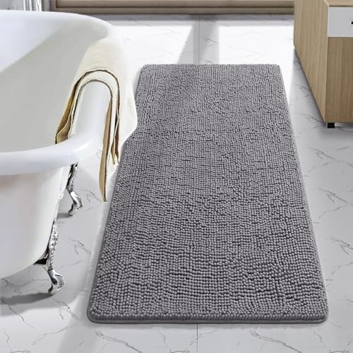 LOCHAS Luxury Bathroom Rug Shaggy Bath Mat 24 x 40 Inch, Gray