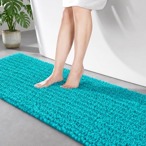 Disolla Teal Bathroom Runner Rug 24x55 Inch - Long Chenille Bath Mat, Extra Soft Shaggy Plush Absorbent Runner, Non-Slip Washable Rug for Tub, Bedside and Kitchen