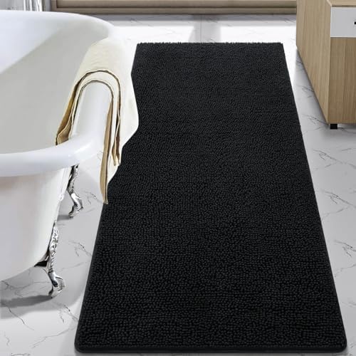 LOCHAS Luxury Bathroom Rug Shaggy Bath Mat 30 x 60 Inch, Black