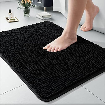 LOCHAS Luxury Bathroom Rug Shaggy Bath Mat 24 x 17 Inch, Black