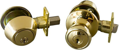 Design House 728329 Terrace 6-Way Universal Entry Door Knob and Single Cylinder Deadbolt Polished Brass