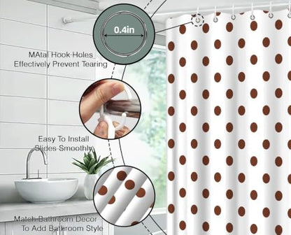 Polka Dot Shower Curtain Brown White Dots Vintage Retro Fabric Decorative Bathroom Curtains with Hooks,60" Wx70 H