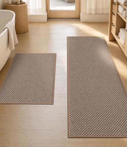 YIHOUSE Khaki Bathroom Rugs Sets 2 Pieces,Thin Bath Mat Quick Dry