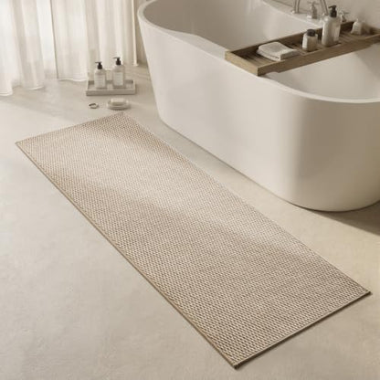 Triohero Bathroom Runner Rugs, Long Bath Mat Runner Washable Thin Quick Dry Low Pile Bathroom Runner Rugs Non Slip, Beige 24x70