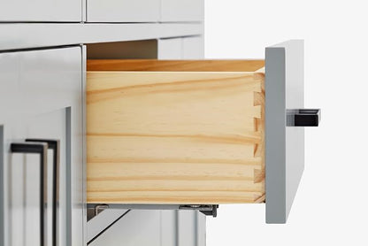Isabella 66" Grey Double Bathroom Vanity, 1.5" Pure White Quartz Countertop, Rectangular Undermount Sinks, 4 Soft Closing Doors, 6 Dovetail Drawers