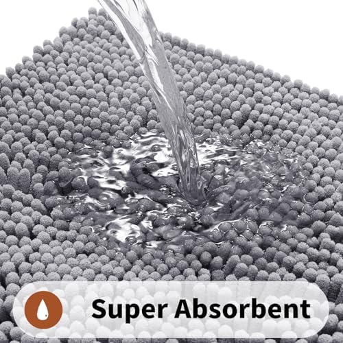 Yimobra Toilet Rugs U Shaped Washable - 24"x20" Non Slip Plush Contour Bath Rugs for Toilet - Super Soft Absorbent Quick Dry Toilet Mats for Bathroom,Gray