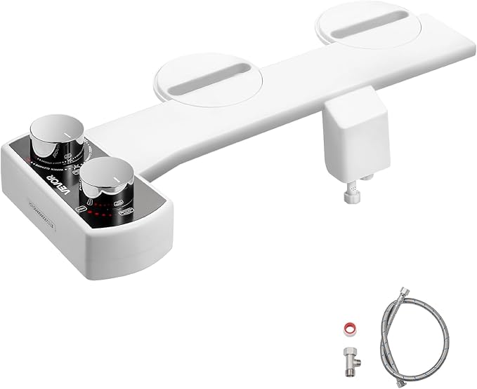 VEVOR Bidet Attachment for Toilet, Non-Electric Bidet Toilet Seat Attachment - Dual Retractable Nozzles, Adjustable Water Pressure, Easily Installed Cold Water Sprayer for Rear Feminine Wash, White