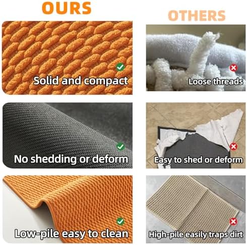 TYUU Bathroom Rugs Non Slip Washable, Super Absorbent Thin Bath Mat Small Quick Dry Low Pile Bathroom Rug, Orange 16"x24"