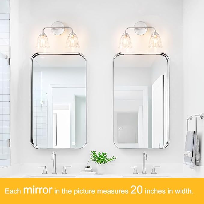 Vintage Bathroom Vanity Light, Brushed Nickel Vanity Lights Over Mirror, 2-Light Elegant Bathroom Light Fixture with Flower Glass Shade, Wall Sconce Lighting for Bedroom Lining Room