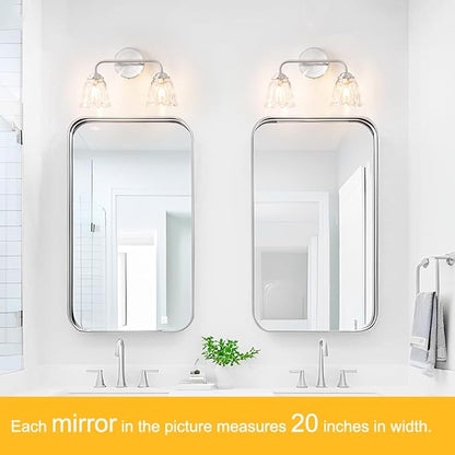 Vintage Bathroom Vanity Light, Brushed Nickel Vanity Lights Over Mirror, 2-Light Elegant Bathroom Light Fixture with Flower Glass Shade, Wall Sconce Lighting for Bedroom Lining Room