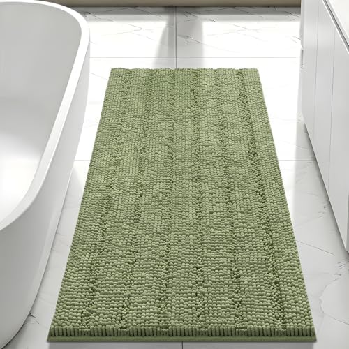 Bcoimo Bath Rug Mat,Sage Chenille High Absorbent Long Bathroom Runner Rugs