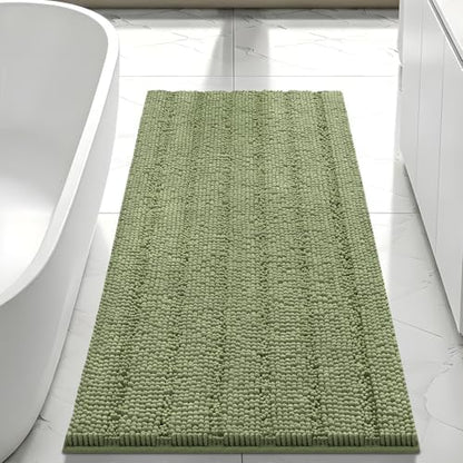 Bcoimo Bath Rug Mat,Sage Chenille High Absorbent Long Bathroom Runner Rugs