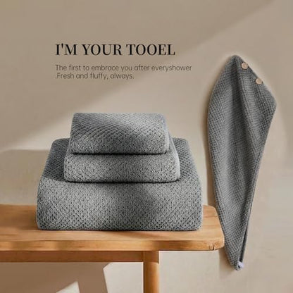 Bath Towels for Bathroom Oversize Bath Towel Set- 35x70 Inches, 4-Piece Shower Towels (1 Bath Towel, 1 Hair Towel, 1 Hand Towel, 1 Washcloth), Soft and Absorbent Microfiber Towels for Bathroom (Gray )